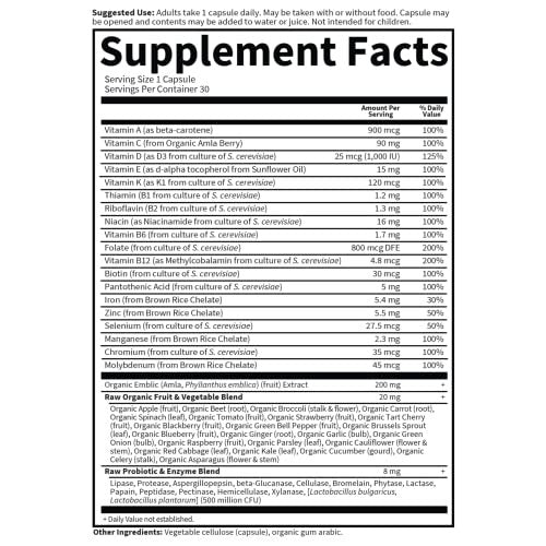 Garden of Life Vitamin Code Raw One for Women – Tägliches Multivitamin für Frauen, 30 Kapseln, mit Eisen und Probiotika, glutenfrei, vegetarisch
