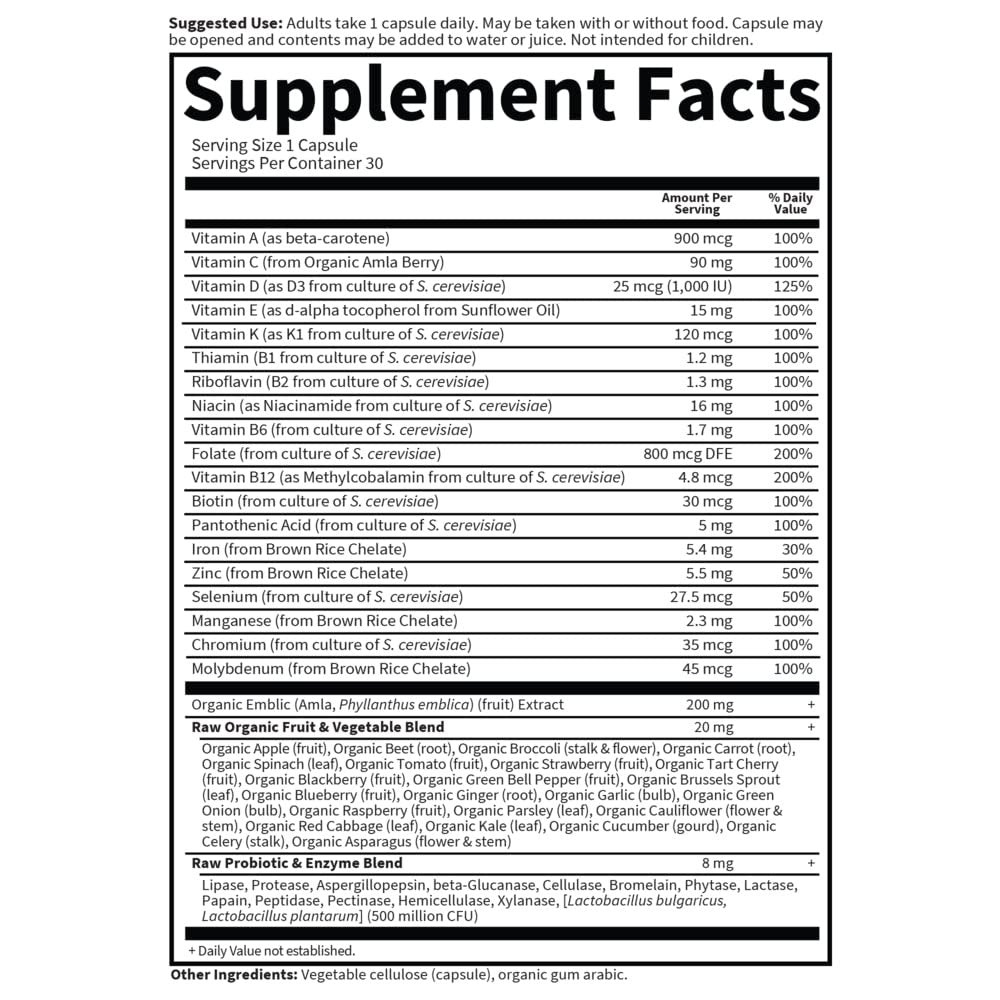Garden of Life Vitamin Code Raw One for Women – Tägliches Multivitamin für Frauen, 30 Kapseln, mit Eisen und Probiotika, glutenfrei, vegetarisch