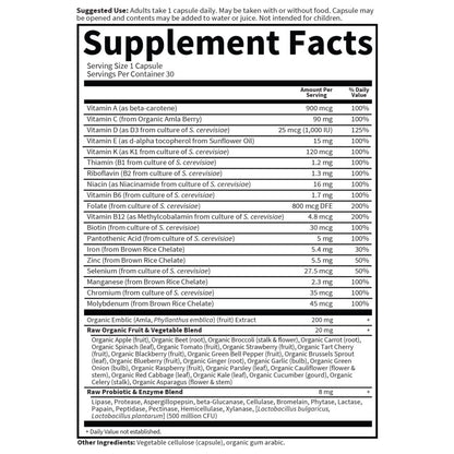 Garden of Life Vitamin Code Raw One for Women – Tägliches Multivitamin für Frauen, 30 Kapseln, mit Eisen und Probiotika, glutenfrei, vegetarisch