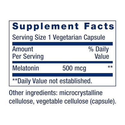 Life Extension Melatonin 500 mcg – Sanftes Einschlafhilfe, niedrige Dosis, 200 Kapseln – Nicht-GVO, glutenfrei, vegetarisch