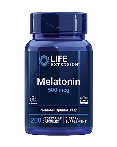 Life Extension Melatonin 500 mcg – Sanftes Einschlafhilfe, niedrige Dosis, 200 Kapseln – Nicht-GVO, glutenfrei, vegetarisch