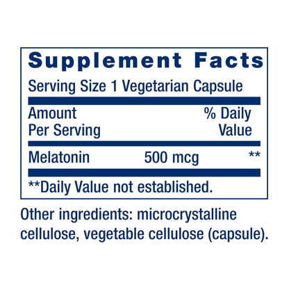 Life Extension Melatonin 500 mcg – Sanftes Einschlafhilfe, niedrige Dosis, 200 Kapseln – Nicht-GVO, glutenfrei, vegetarisch
