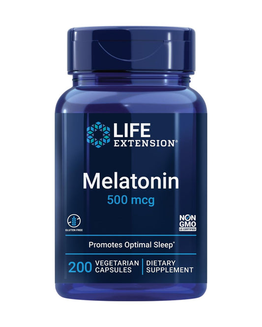 Life Extension Melatonin 500 mcg – Sanftes Einschlafhilfe, niedrige Dosis, 200 Kapseln – Nicht-GVO, glutenfrei, vegetarisch