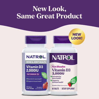 Natrol Vitamin D3 2.000 IE Schmelztabletten – Nahrungsergänzungsmittel für Knochen- und Gelenkgesundheit, 90 Tabletten, 90-Tage-Vorrat