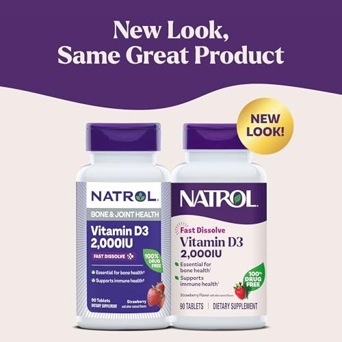 Natrol Vitamin D3 2.000 IE Schmelztabletten – Nahrungsergänzungsmittel für Knochen- und Gelenkgesundheit, 90 Tabletten, 90-Tage-Vorrat