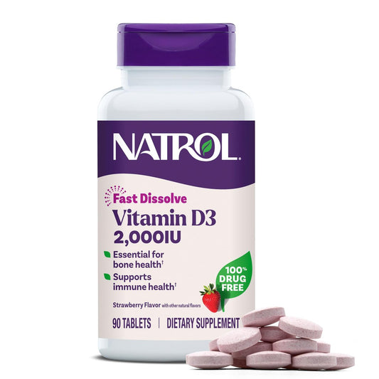 Natrol Vitamin D3 2.000 IE Schmelztabletten – Nahrungsergänzungsmittel für Knochen- und Gelenkgesundheit, 90 Tabletten, 90-Tage-Vorrat