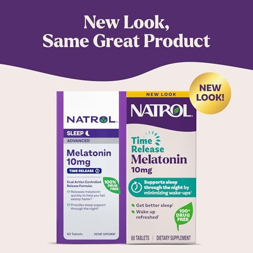 Natrol Melatonin 10mg Zeitfreisetzung Tabletten – Nahrungsergänzungsmittel für erholsamen Schlaf, 60 Tabletten, 60 Portionen