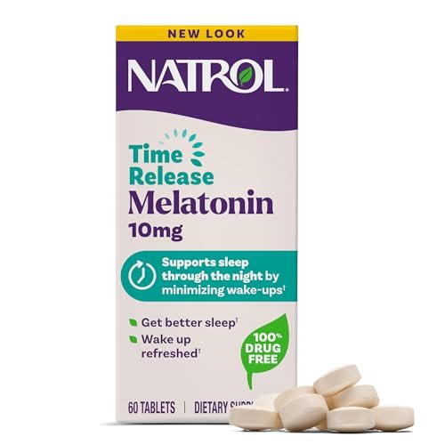 Natrol Melatonin 10mg Zeitfreisetzung Tabletten – Nahrungsergänzungsmittel für erholsamen Schlaf, 60 Tabletten, 60 Portionen