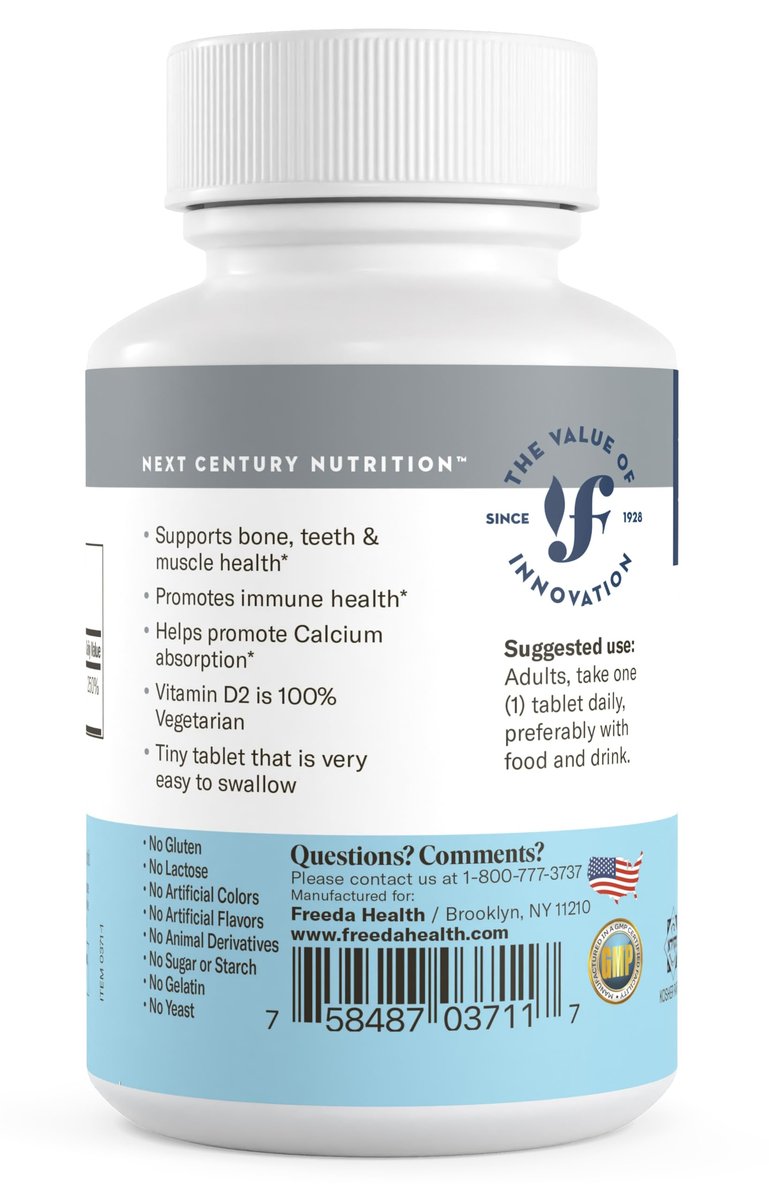 FREEDA Vitamin D2 2000 IE – Veganes Vitamin D für Knochenstärke & Immununterstützung – Veganer Ergocalciferol D2 Nahrungsergänzung – 100 kleine Tabletten
