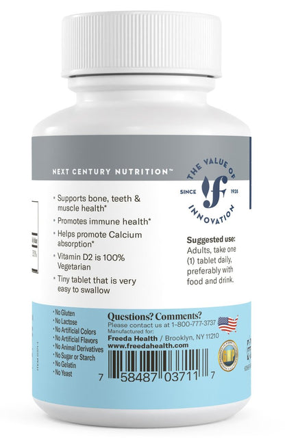 FREEDA Vitamin D2 2000 IE – Veganes Vitamin D für Knochenstärke & Immununterstützung – Veganer Ergocalciferol D2 Nahrungsergänzung – 100 kleine Tabletten