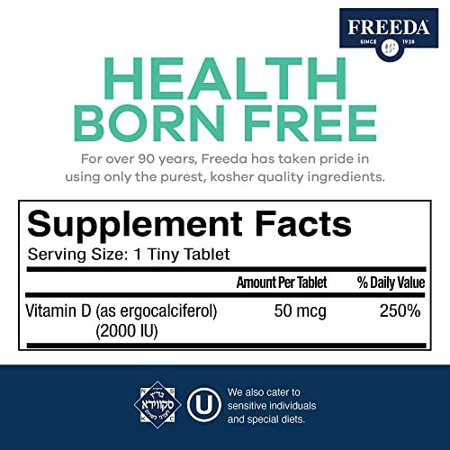 FREEDA Vitamin D2 2000 IE – Veganes Vitamin D für Knochenstärke & Immununterstützung – Veganer Ergocalciferol D2 Nahrungsergänzung – 100 kleine Tabletten
