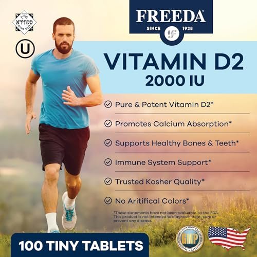 FREEDA Vitamin D2 2000 IE – Veganes Vitamin D für Knochenstärke & Immununterstützung – Veganer Ergocalciferol D2 Nahrungsergänzung – 100 kleine Tabletten