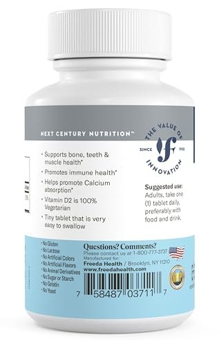 FREEDA Vitamin D2 2000 IE – Veganes Vitamin D für Knochenstärke & Immununterstützung – Veganer Ergocalciferol D2 Nahrungsergänzung – 100 kleine Tabletten