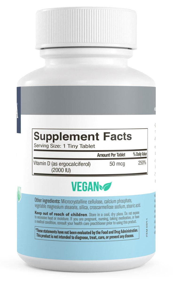 FREEDA Vitamin D2 2000 IE – Veganes Vitamin D für Knochenstärke & Immununterstützung – Veganer Ergocalciferol D2 Nahrungsergänzung – 100 kleine Tabletten