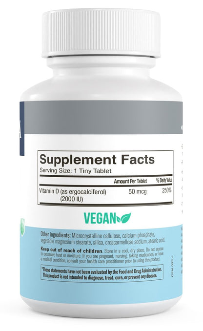 FREEDA Vitamin D2 2000 IE – Veganes Vitamin D für Knochenstärke & Immununterstützung – Veganer Ergocalciferol D2 Nahrungsergänzung – 100 kleine Tabletten