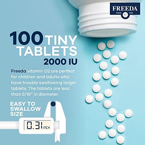 FREEDA Vitamin D2 2000 IE – Veganes Vitamin D für Knochenstärke & Immununterstützung – Veganer Ergocalciferol D2 Nahrungsergänzung – 100 kleine Tabletten