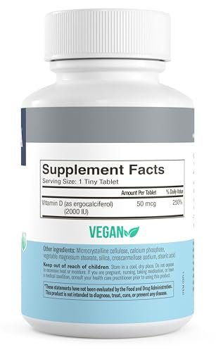 FREEDA Vitamin D2 2000 IE – Veganes Vitamin D für Knochenstärke & Immununterstützung – Veganer Ergocalciferol D2 Nahrungsergänzung – 100 kleine Tabletten