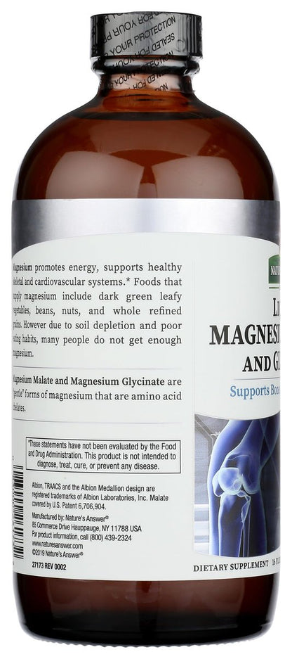 Nature's Answer Flüssiges Magnesiummalat und -glycinat | Unterstützt gesunde Knochen- und Muskelfunktion | Fördert die Herz-Kreislauf-Gesundheit | Glutenfrei & vegan 480 ml