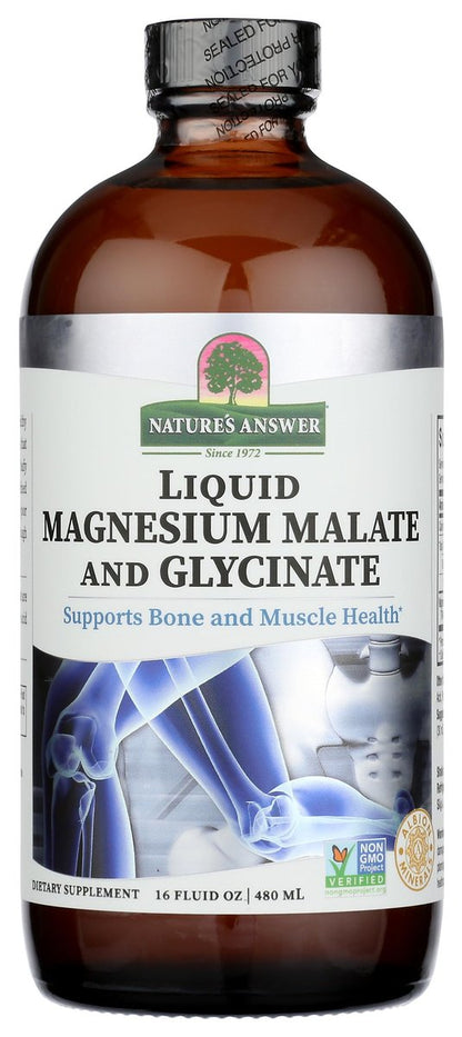 Nature's Answer Flüssiges Magnesiummalat und -glycinat | Unterstützt gesunde Knochen- und Muskelfunktion | Fördert die Herz-Kreislauf-Gesundheit | Glutenfrei & vegan 480 ml