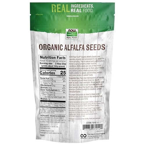 NOW Foods Bio-Alfalfa-Samen zum Keimen, in den USA angebaut, zertifiziert nicht gentechnisch verändert, 340 g (Verpackung kann variieren)