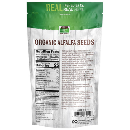 NOW Foods Bio-Alfalfa-Samen zum Keimen, in den USA angebaut, zertifiziert nicht gentechnisch verändert, 340 g (Verpackung kann variieren)