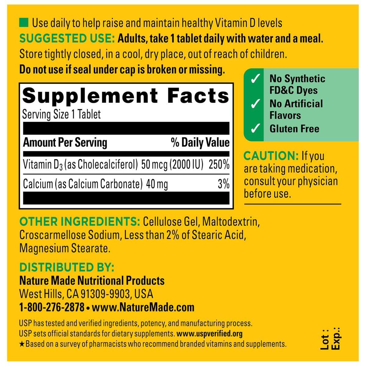 Nature Made Vitamin D3 2000 IE (50 μg) – 100 Tabletten, 100-Tage-Vorrat für Knochen-, Zahn-, Muskel- und Immununterstützung
