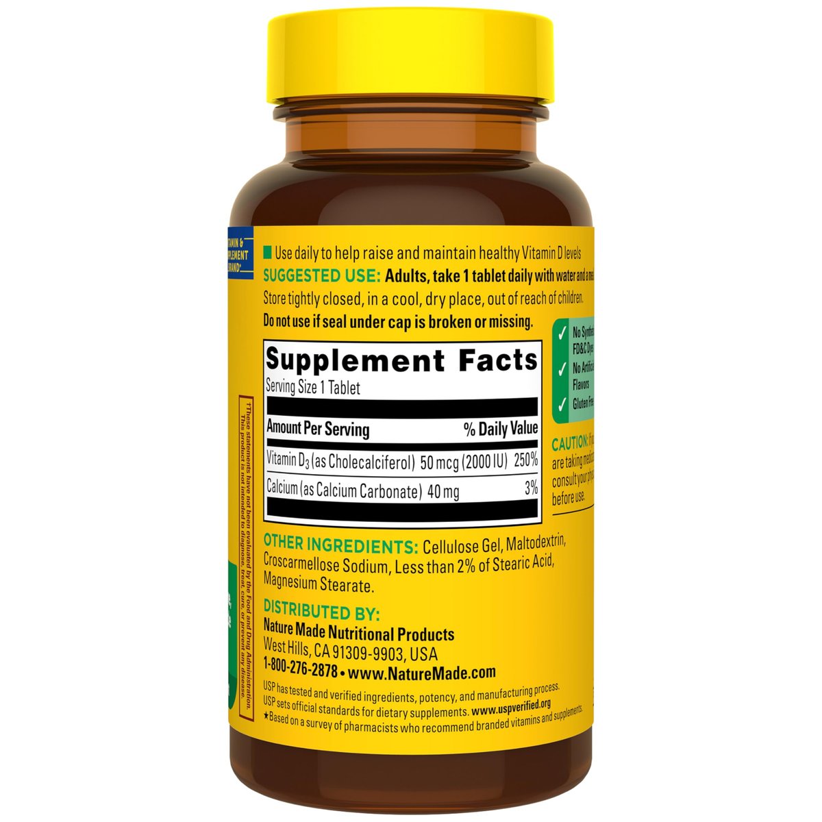 Nature Made Vitamin D3 2000 IE (50 µg) – 400 Tabletten, Vitamin D für Knochen-, Zahn-, Muskel- und Immununterstützung