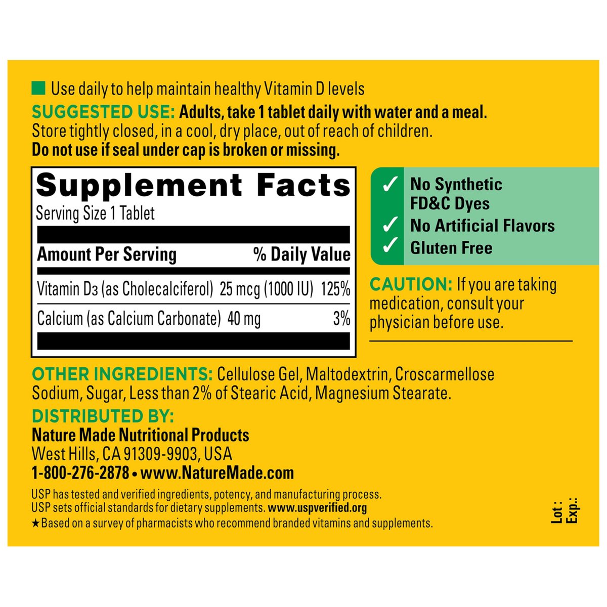 Nature Made Vitamin D3 1000 IE (25 mcg) – 300 Tabletten, Vitamin-D-Präparat für Knochen-, Zahn-, Muskel- und Immunsystemunterstützung