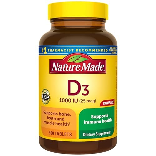 Nature Made Vitamin D3 1000 IE (25 mcg) – 300 Tabletten, Vitamin-D-Präparat für Knochen-, Zahn-, Muskel- und Immunsystemunterstützung
