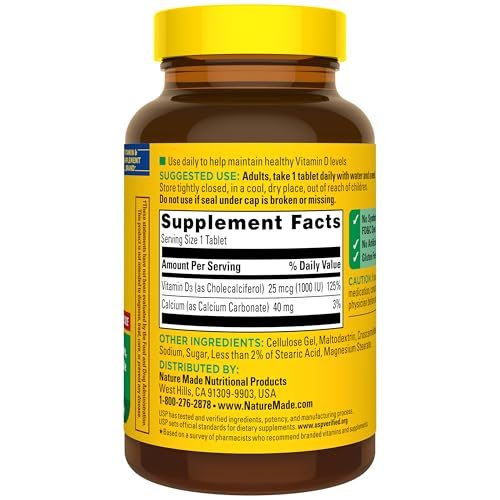 Nature Made Vitamin D3 1000 IE (25 mcg) – 300 Tabletten, Vitamin-D-Präparat für Knochen-, Zahn-, Muskel- und Immunsystemunterstützung
