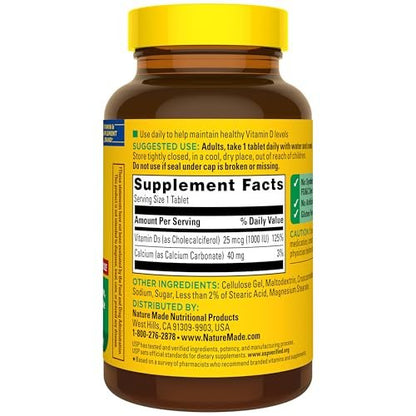 Nature Made Vitamin D3 1000 IE (25 mcg) – 300 Tabletten, Vitamin-D-Präparat für Knochen-, Zahn-, Muskel- und Immunsystemunterstützung