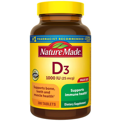 Nature Made Vitamin D3 1000 IE (25 mcg) – 300 Tabletten, Vitamin-D-Präparat für Knochen-, Zahn-, Muskel- und Immunsystemunterstützung