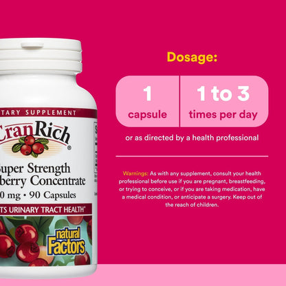 CranRich von Natural Factors – Hochkonzentrierter Cranberry-Extrakt für die Harnwegsunterstützung, Antioxidans, Non-GMO, 90 Kapseln