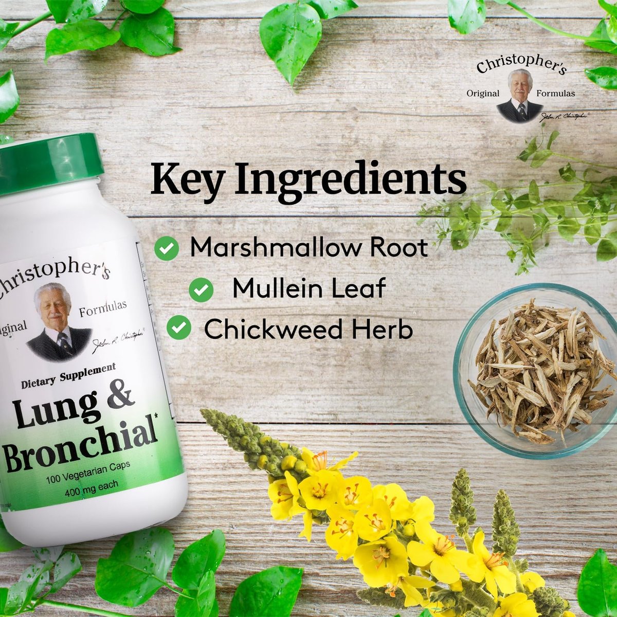 Christopher's Original Formulas Lungen- & Bronchialformel - Lungenreinigung für Raucher - Unterstützt das Atmungssystem mit synergistischer Kräutermischung
