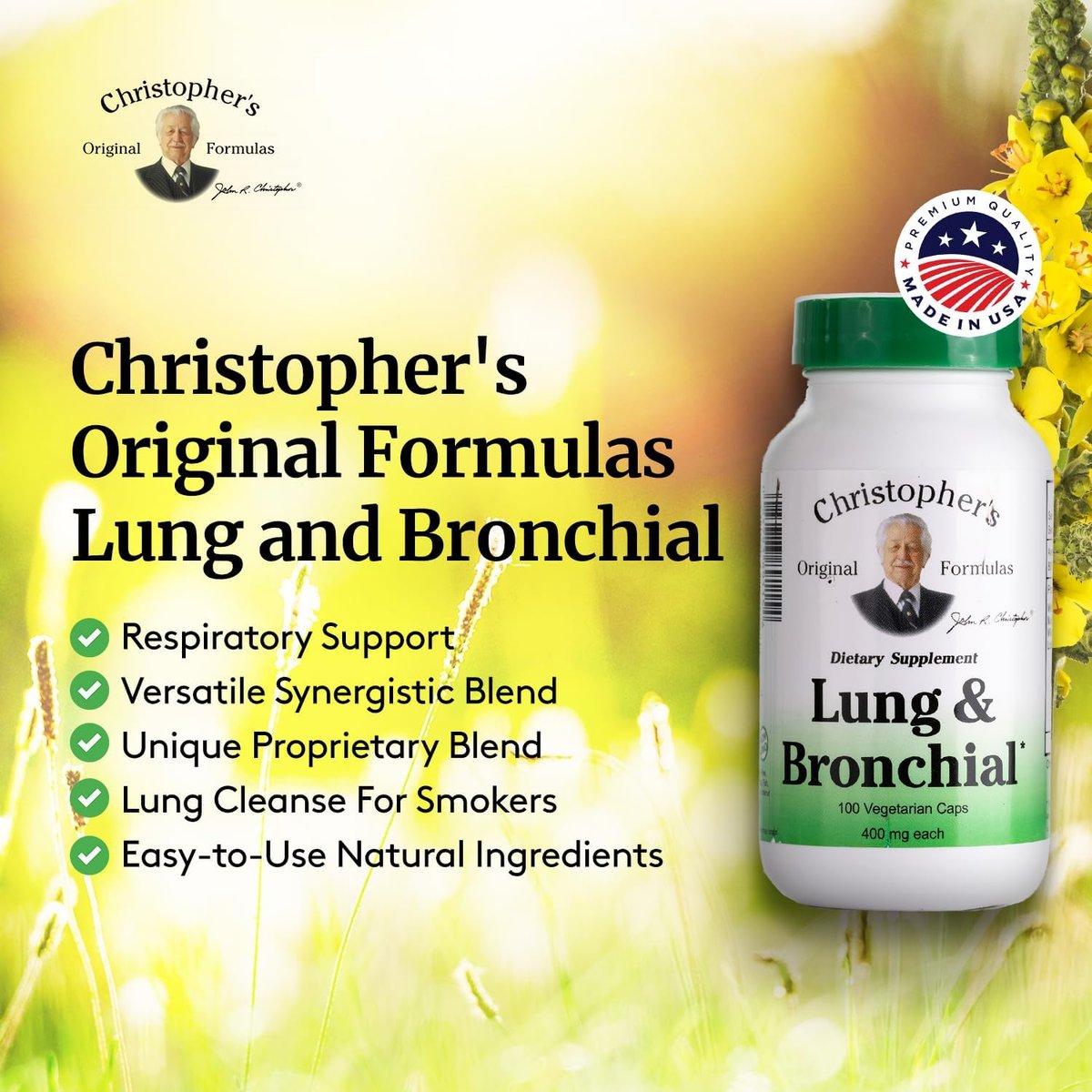 Christopher's Original Formulas Lungen- & Bronchialformel - Lungenreinigung für Raucher - Unterstützt das Atmungssystem mit synergistischer Kräutermischung