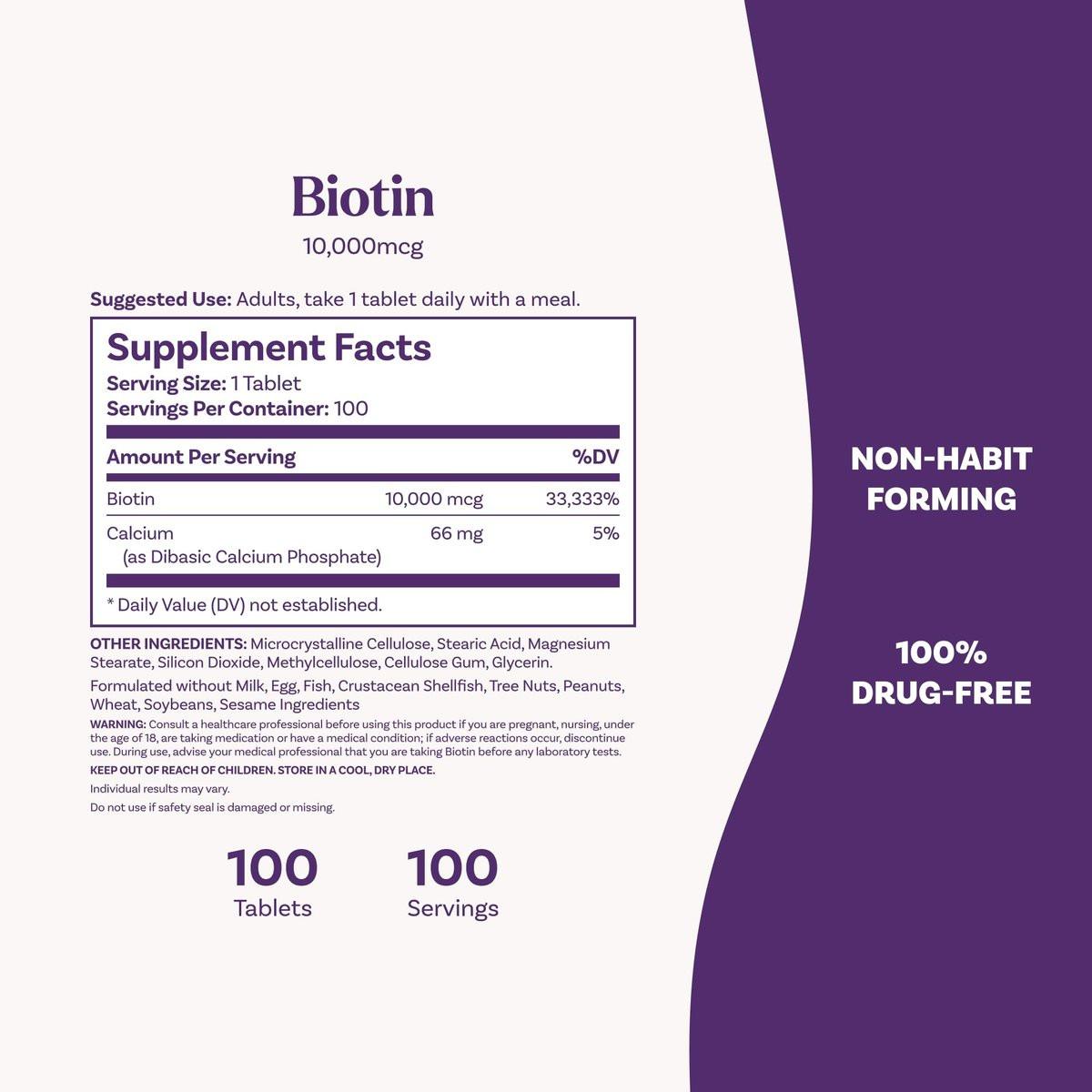 Natrol Beauty Biotin 10.000 mcg – 100 Tabletten für Haar, Haut und Nägel