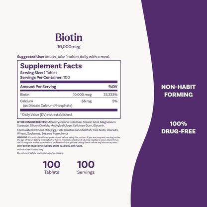 Natrol Beauty Biotin 10.000 mcg – 100 Tabletten für Haar, Haut und Nägel