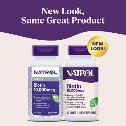 Natrol Beauty Biotin 10.000 mcg – 100 Tabletten für Haar, Haut und Nägel