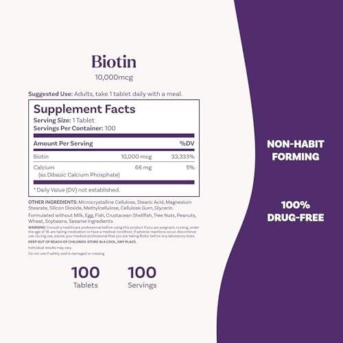 Natrol Beauty Biotin 10.000 mcg – 100 Tabletten für Haar, Haut und Nägel