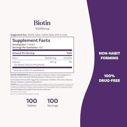 Natrol Beauty Biotin 10.000 mcg – 100 Tabletten für Haar, Haut und Nägel
