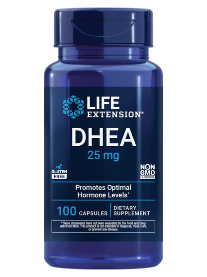 Life Extension DHEA 25 mg – Hormonbalance, Immunsystem, Sexualgesundheit, Knochen- & Herz-Kreislauf-Gesundheit, Anti-Aging & Stimmungsunterstützung – Glutenfrei, Nicht-GVO – 100 Kapseln