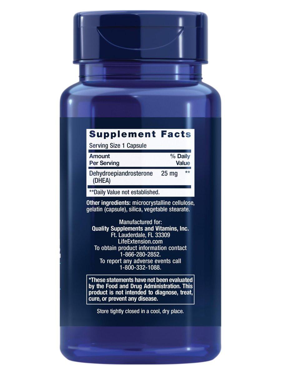 Life Extension DHEA 25 mg – Hormonbalance, Immunsystem, Sexualgesundheit, Knochen- & Herz-Kreislauf-Gesundheit, Anti-Aging & Stimmungsunterstützung – Glutenfrei, Nicht-GVO – 100 Kapseln