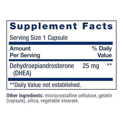 Life Extension DHEA 25 mg – Hormonbalance, Immunsystem, Sexualgesundheit, Knochen- & Herz-Kreislauf-Gesundheit, Anti-Aging & Stimmungsunterstützung – Glutenfrei, Nicht-GVO – 100 Kapseln