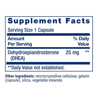 Life Extension DHEA 25 mg – Hormonbalance, Immunsystem, Sexualgesundheit, Knochen- & Herz-Kreislauf-Gesundheit, Anti-Aging & Stimmungsunterstützung – Glutenfrei, Nicht-GVO – 100 Kapseln