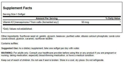 Swanson Natürliches Vitamin K2 (Menaquinon-7 aus Natto) 50 mcg, 30 Weichkapseln