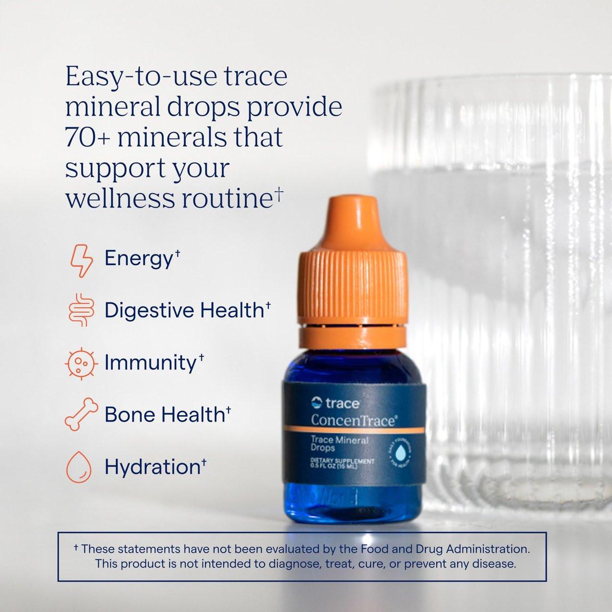 Trace Minerals ConcenTrace Mineraltropfen – Unterstützt Energie, Verdauung, Knochengesundheit & Hydration, 70+ ionische Mineralien mit Magnesium, Chlorid & Kalium | Keto, Vegan & Non-GMO | 6 Portionen