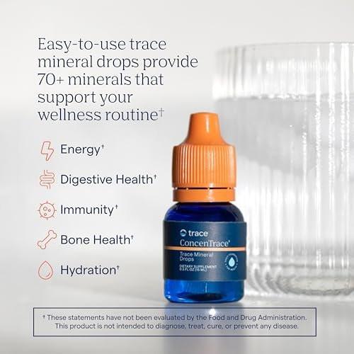 Trace Minerals ConcenTrace Mineraltropfen – Unterstützt Energie, Verdauung, Knochengesundheit & Hydration, 70+ ionische Mineralien mit Magnesium, Chlorid & Kalium | Keto, Vegan & Non-GMO | 6 Portionen