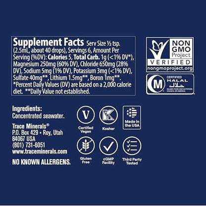 Trace Minerals ConcenTrace Mineraltropfen – Unterstützt Energie, Verdauung, Knochengesundheit & Hydration, 70+ ionische Mineralien mit Magnesium, Chlorid & Kalium | Keto, Vegan & Non-GMO | 6 Portionen