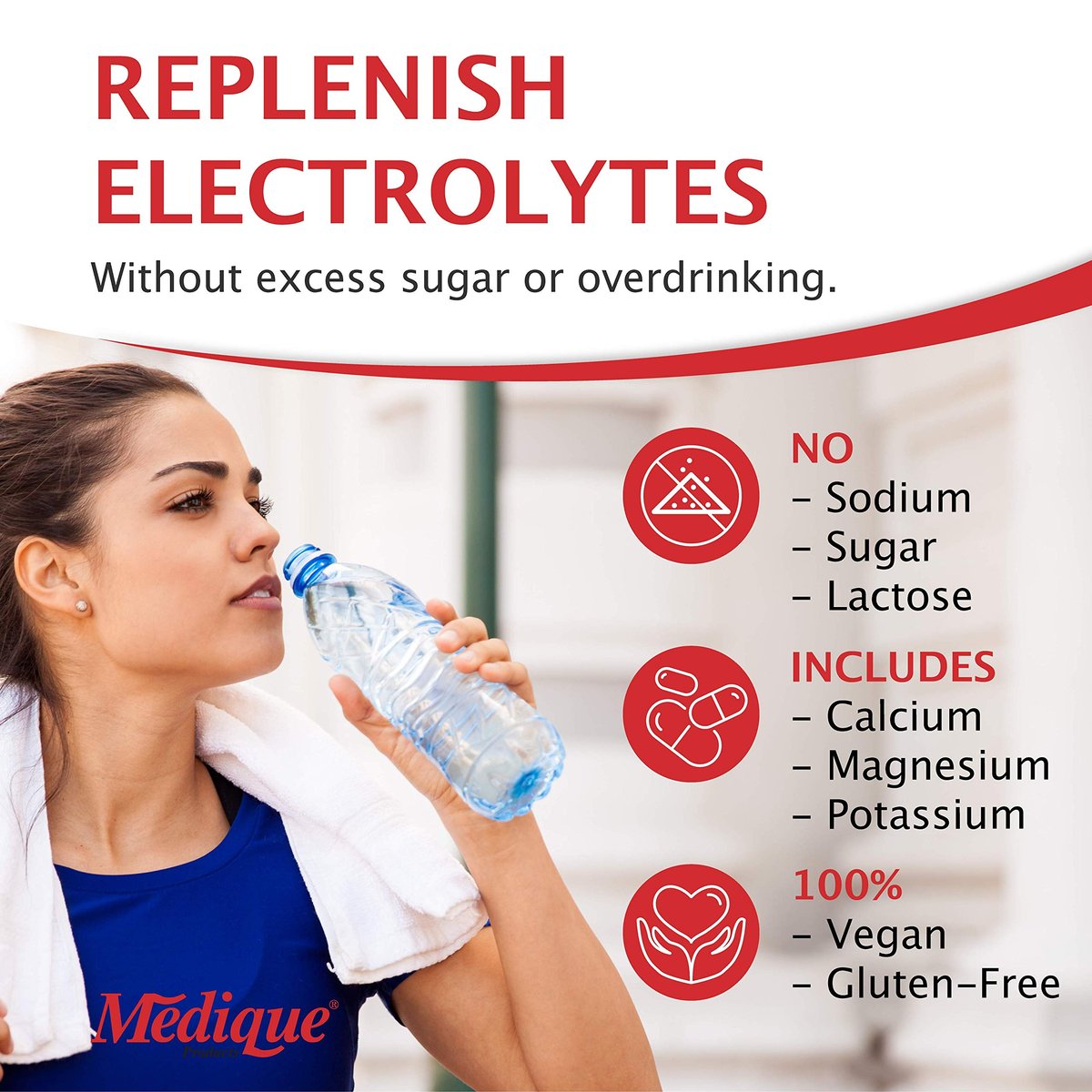 Medique 03033 Medi-Lyte Elektrolyt-Tabletten mit Kaliumchlorid gegen Krämpfe, 100 Tabletten