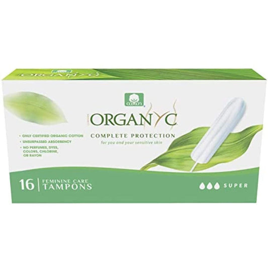 Organyc 100% Bio-Baumwolltampons ohne Applikator, Super, 16 Stück, Weiß